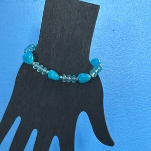 Blue Heart Plastic Bead Stretch Bracelet Cute Fashion Jewelry Elastic Charm